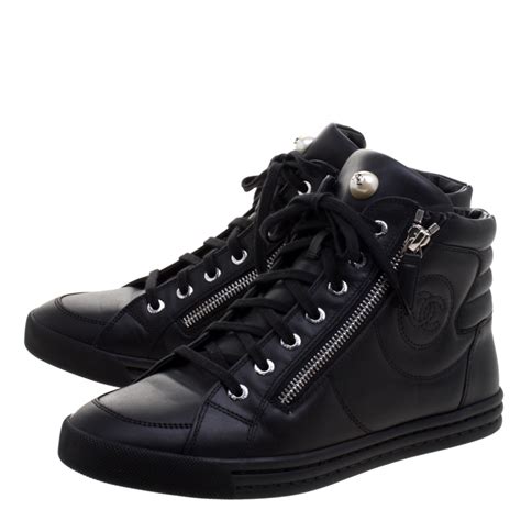 chanel black high top sneakers|authentic Chanel sneakers.